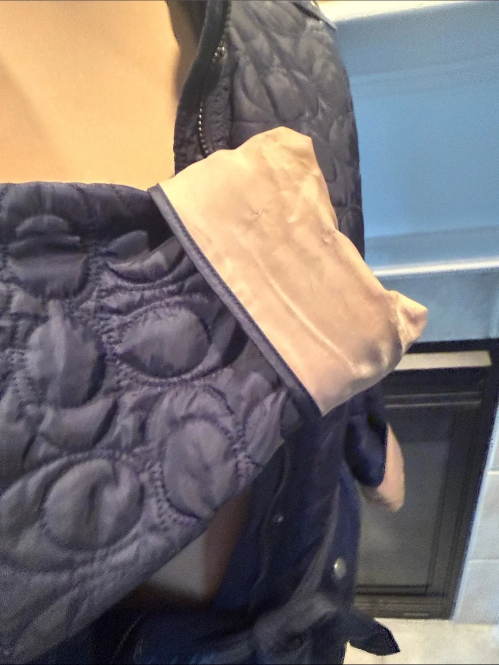 COACH Quilted Navy Women's Lightweight Coat (Cs) Design XL